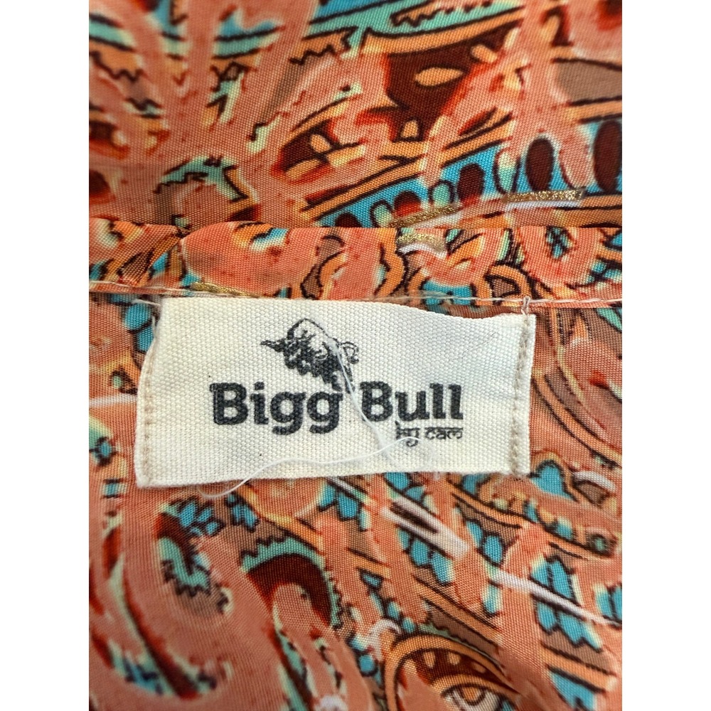 Bigg Bull Orange Paisley Silk Blend Tie Front Bell Sleeve Crop Top Boho Festival - Picture 4 of 6